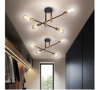 MOGOD Plafonnier Luminiare Vintage Industrielle 2PCS - 4 Spot Lustre Éclairage Rétro Noir et Cuivre pour Chambre Salon Cuisine