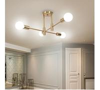 MOGOD Plafonnier Lustre Industriel, 4 Lampes Plafonnier Vintage Aluminium Moderne Doré, E27 Luminaire pour Salon Cuisine