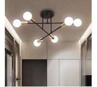 MOGOD Plafonnier Moderne Vintage - 6 E27 Lumières - Lustre Suspension Industriel en Métal Noir Cuivre pour Salon Salle à Manger