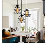MOGOD Suspension Filaire Ajustable Industriel 3 Lampes Lustre Plafonnier Cage forme Diamant en Fer Noir