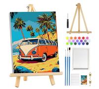 MOGTAA Bus Peinture Numero Enfant Adulte avec Cadre, Plage Paysage Peinture par Numero Adulte avec Chevalet, DIY Numéro d'Art Kits, Loisirs Créatifs Adultes, pour décoration, 20x30cm