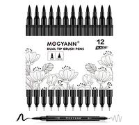 Mogyann Feutres Coloriage Adulte Lot de 12 marqueurs noirs à double pinceau pour dessiner et esquisser de l'art