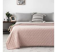 MOHAP Couette 4 Saisons Réversible 240x260 cm 250G/M² Matelassée Bicolore - Duvet Édredon Couverture Imprimée Chaude Épais - Été Tempérée 2 Personnes Fraîche Climatiseur Pompon