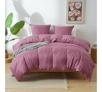 MOHAP Parure de Lit 4 Pièces Housse de Couette 200x200cm + Drap Housse 140x190cm Bonnet 30cm + 2 Taies d'oreiller 65x65cm 2 Personnes Ensemble Housse de Couette Vieux Rose Léger 80 Fils/cm² Microfibre
