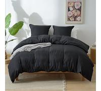 MOHAP Parure de Lit 4 Pièces Housse de Couette 200x200cm + Drap Housse 140x190cm Bonnet 30cm + 2 Taies d'oreiller 65x65cm 2 Personnes Ensemble Housse de Couette Noir Léger 80 Fils/cm² Microfibre