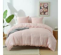 MOHAP Parure de Lit 4 Pièces Housse de Couette 200x200cm + Drap Housse 140x190cm Bonnet 30cm + 2 Taies d'oreiller 65x65cm 2 Personnes Ensemble Housse de Couette Rose Léger 80 Fils/cm² Microfibre