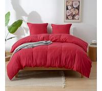 MOHAP Parure de Lit 4 Pièces Housse de Couette 220x240cm + Drap Housse 140x190cm Bonnet 30cm + 2 Taies d'oreiller 65x65cm 2 Personnes Ensemble Housse de Couette Rouge Léger 80 Fils/cm² Microfibre
