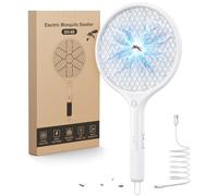 Mohard Raquette Electrique Insectes, 4000V Tapette à Mouche Rechargeable USB-C, Grille de Sécurité 3 Couches & Lumière LED, Légère Raquette Anti Moustique pour Intérieur, Extérieur, Jardin & Camping
