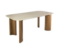 Mohea - table à manger - plateau en céramique effet travertin - 4 à 6 personnes - Bois / Beige