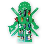 moin minis Étagère pour chambre d'enfant pour 18 mini-figurines compatibles avec les figurines Ninja, briques de construction, étagère de rangement, vitrine de collection, étagère murale, système
