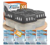 MoistBuster Lot de 4 déshumidificateurs sans électricité + 8 recharges de 400 g d'humidificateur - Déshumidificateur jusqu'à 40 m² pour cave, salle de bain, etc. - Granulés déshumidificateurs et