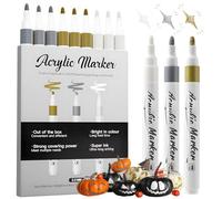 MOITBACK Lot de 8 Marqueurs Blancs Permanent Indélébile - Stylo Peinture Acrylique à Pointe Fine pour Bois, Pierre, Verre, Plastique & Cuir - Séchage Rapide & Résistant à l'Eau (Blanc/Argent/Or)