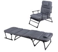Mojawo Chaise longue de jardin 2 en 1 | Chaise de repos | Chaise longue | Lit d'appoint | Fauteuil de relaxation | Fauteuil de repos avec rembourrage et oreiller, couleurs : gris foncé