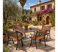 Mojawo Ensemble de 5 meubles de jardin en fonte et bois avec 4 chaises de jardin