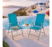 Mojawo Lot de 2 chaises de jardin à dossier haut réglable en 7 positions - Pliantes - En aluminium résistant aux intempéries - Argenté/bleu pétrole