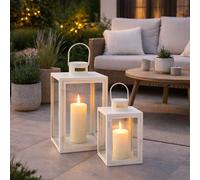 Mojawo Lot de 2 lanternes de jardin XXL - Lanternes en métal - Décoration extérieure - En métal - Blanc crème - Hauteur : 30/41 cm