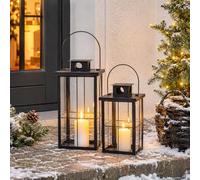 Mojawo Lot de 2 lanternes de jardin XXL - Lanternes en métal - Décoration extérieure - Noir - Hauteur : 58/45 cm