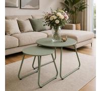 Mojawo Lot de 2 tables d'appoint rondes Ø 60/40 cm - Tables basses rondes avec cadre en zinc revêtu par pulvérisation vert - Tables de salon modernes emboîtables - Hauteurs 41,5/37,5 cm