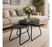 Mojawo Lot de 2 tables d'appoint rondes Ø 60/40 cm - Tables basses rondes avec cadre en zinc revêtu par pulvérisation noir - Tables de salon modernes emboîtables - Hauteurs 41,5/37,5 cm
