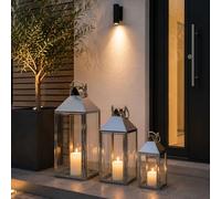 Mojawo Lot de 3 lanternes de jardin de luxe XXL en acier inoxydable - Hauteur 24/40/53 cm