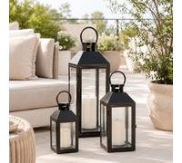 Mojawo Lot de 3 lanternes de jardin - Lanternes en métal - Décoration extérieure - Noir - Hauteur : 23/39/49 cm