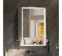 mojiasion Armoire Miroir LED 1 Porte 50×78×18 cm-Blanc Brillant, Tactile | 3 couleurs + intensité variable, prises & USB, porte-sèche-cheveux, porte-serviettes, étagère réglable-Design moderne