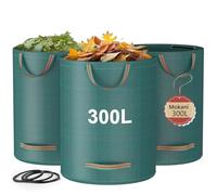 Mokani Lot de 3 sacs à déchets de jardin, 300 L, très résistants avec poignées, sacs de jardin réutilisables, sacs de recyclage pliables pour feuilles, ordures, débris, sacs poubelle de jardin