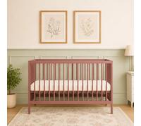 Mokee Mini Lit Bébé Evolutif 60x120 - Lit Bébé Convertible 100% en Bois Massif - Berceau Transformable en Lit Enfant - Sommier à Lattes - Lit à Barreaux (Vieux Rose)