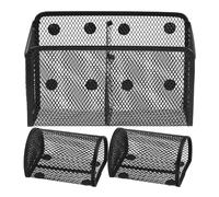 MOKKHNB 3 Pièces Gobelet Magnétique pour Casier, Panier Magnétique pour Réfrigérateur, Fer, Maille, Noir, pour Marqueurs et Crayons, Rangement pour Réfrigérateur et Tableaux Blancs
