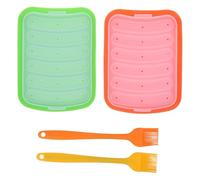 MOKKHNB Lot de 2 moules à pains à hot-dog en silicone, moules à saucisses avec pinceaux, à pain antiadhésifs, plaque de cuisson à 6 cavités pour baguettes, gâteaux, chocolats et autres