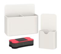 MoKo Boîte de Rangement Magnétique, Lot de 2 Support de Crayon avec 2 Marqueurs & 1 Effaceur à Sec pour Tableau Blanc, Porte-Marqueur avec 2 Compartiments pour Réfrigérateur Surface Magnétique, Blanc