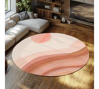 MOKOSAISE Tapis Rond Salon 160cm（Rond） Tapis Doux et Fin Lavable Lignes minimalistes Courbes Motif Cercle Solaire Sol intérieur sans Glissement pour la Table à Manger