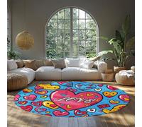MOKOSAISE Tapis Ronds pour Salon Tapis lavables en Dessins animés Bleu et Rose pour Salle à Manger Chambre Chambre bébé Cœur d’Amour antidérapant Moquette à Poil Bas 160cm（Rond）
