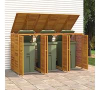 Mokuyary Abri à Poubelle Triple 210x89x117 cm Bois Massif d'acacia, Abri de Jardin Cache pour poubelles, Conteneur d'extérieur Coffre de Rangement avec Porte et Couvercle