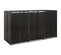 Mokuyary Abri pour Poubelle Triple Noir 207x80x117 cm Résine tressée, Abri de Jardin Cache pour poubelles, Conteneur d'extérieur Coffre de Rangement avec Couvercle et Porte