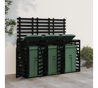 Mokuyary Abri pour Poubelle Triple sur roulettes Noir Bois Massif de pin, Abri de Jardin Cache pour poubelles, Conteneur d'extérieur Coffre de Rangement avec Porte et Couvercle