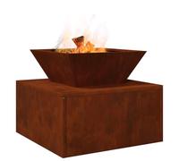 Mokuyary Braise Rouillé 50 x 50 x 40 cm Acier patiné Brasero, feu Multifonctionnel Foyer Extérieur pour Jardin, Chauffage, Terrasse, Camping