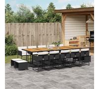 Mokuyary Ensemble à Manger de Jardin 15 pièce Coussins Noir résine tressée pour 14 Personnes, Mobilier Table avec 10 Fauteuil et 4 Repose-Pied pour Terrasse, Jardin, Balcon-A23