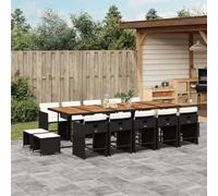 Mokuyary Ensemble à Manger de Jardin 15 pièce Coussins Noir résine tressée pour 14 Personnes, Mobilier Table avec 10 Fauteuil et 4 Repose-Pied pour Terrasse, Jardin-A20