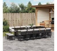 Mokuyary Ensemble à Manger de Jardin 15 pièce Coussins Noir résine tressée pour 14 Personnes, Mobilier Table avec 10 Fauteuil et 4 Repose-Pied pour Terrasse, Jardin-A12