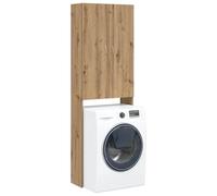 Mokuyary Meuble pour Machine à Laver chêne Artisanal 64x25,5x190 cm Armoire avec 2 Portes et 3 Compartiments pour Lave Linge, Meuble de Rangement au-Dessus des Toilettes