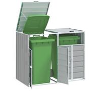 Mokuyary Rangement à roulettes pour poubelles pour Deux bacs Gris Acier, Abri de Jardin Cache pour poubelles, Conteneur d'extérieur Coffre de Rangement avec Couvercle et Porte