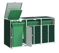 Mokuyary Rangement à roulettes pour poubelles pour Trois bacs Vert Acier, Abri de Jardin Cache pour poubelles, Conteneur d'extérieur Coffre de Rangement avec Couvercle et Porte