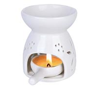 Molbory Brûleur à parfum en céramique, 7 x 9 cm, lampe à huile parfumée, brûle-encens, lampe aromatique, lampes aromatiques, blanc, porcelaine, motif floral, bougie, bougie chauffe-plat