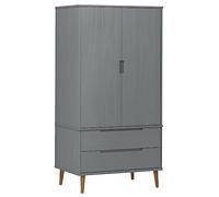 MOLDE - Penderie en pin massif - Gris - 90 x 55 x 175 cm - Avec tiroirs et tringle à vêtements - Espace de rangement pour chambre et dressing - Moderne et compacte