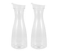 MOLERRI Lot de 2 Carafes à Eau en Plastique de 1 Litre avec Couvercles Blancs à Rabat - Pichets Incassables Recyclables et de Qualité Alimentaire - Pot à Jus