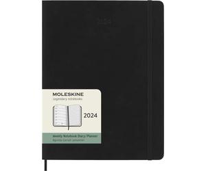 Moleskine Agenda Hebdomadaire avec Espace pour des Notes12 Mois 2024, Agenda 2024, Format XL 19x25, Couverture Souple et Fermeture Elastique, Couleur Noir