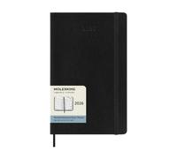 Moleskine Agenda mensuel 2026 12 mois, grand format 13x21 cm, couverture souple, élastique, noir