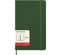 Moleskine Agenda journalier 2026 12 mois – Grand format 13x21, couverture rigide, élastique – Vert