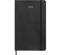Moleskine Agenda Semainier 12 Mois 2024 avec du Coffret, Agenda 2024, Format Large 13x21, Couverture Souple et Fermeture à élastique, Fausse Peau de Serpent, Couleur Noir